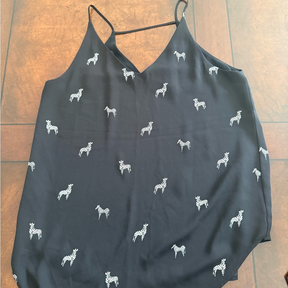 LOFT Black V-Neck Cami with White Zebra Motif